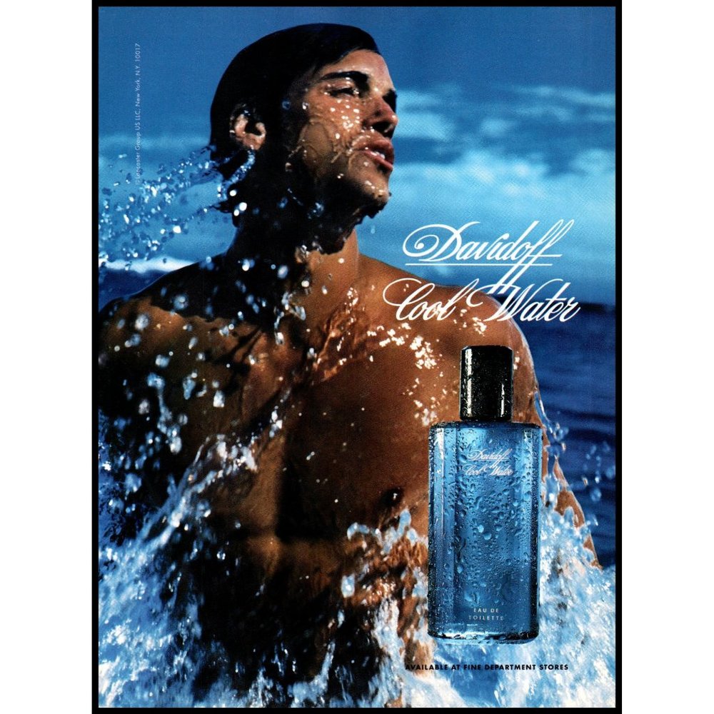 1997 Davidoff Cool Water Cologne Eau de Toilette Vintage Print Ad Man Beach Art